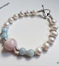 Kunzite, Aquamarine & Freshwater Pearl Designer Bracelet  - Image 6