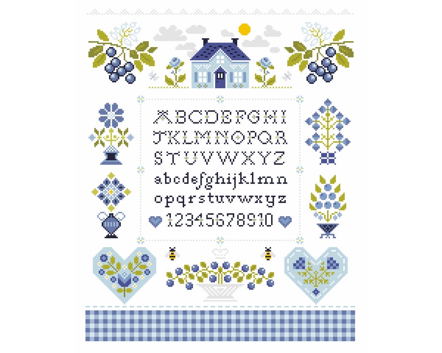 308 - Blueberry Cottage Cross Stitch Pattern Quaker Alphabet Sampler (PDF Chart)