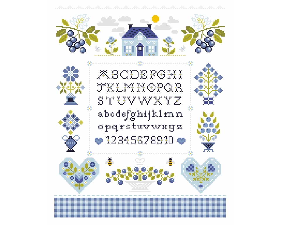 308 - Blueberry Cottage Cross Stitch Pattern Quaker Alphabet Sampler (PDF Chart)