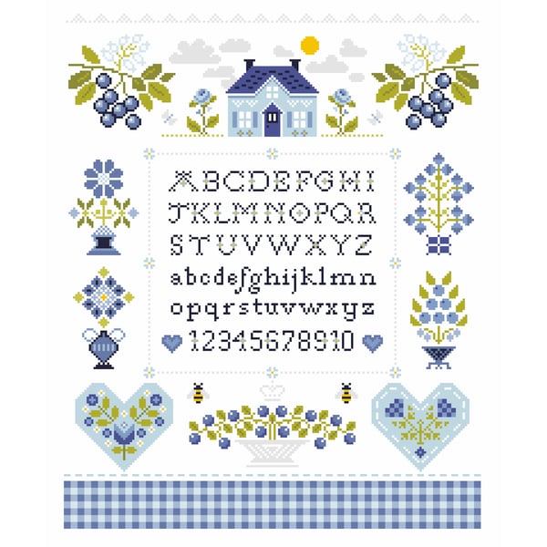 308 - Blueberry Cottage Cross Stitch Pattern Quaker Alphabet Sampler (PDF Chart)