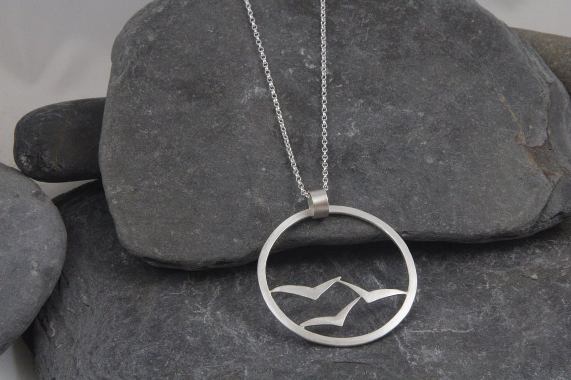 Flock of Gulls Sterling Silver Statement Long Pendant