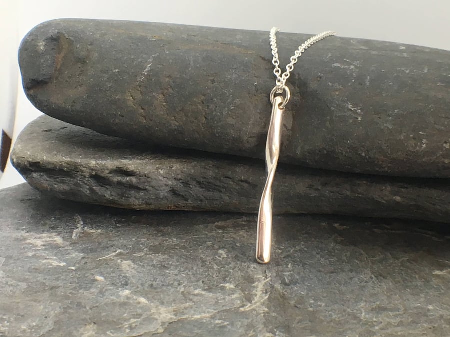 Rolling Waves Sterling Silver twisted drop pendant 