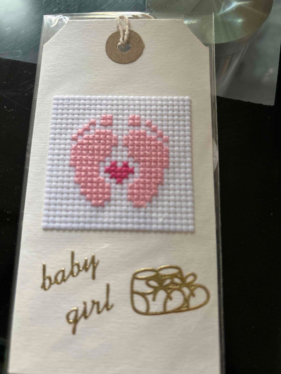 Handmade baby girl gift tag 