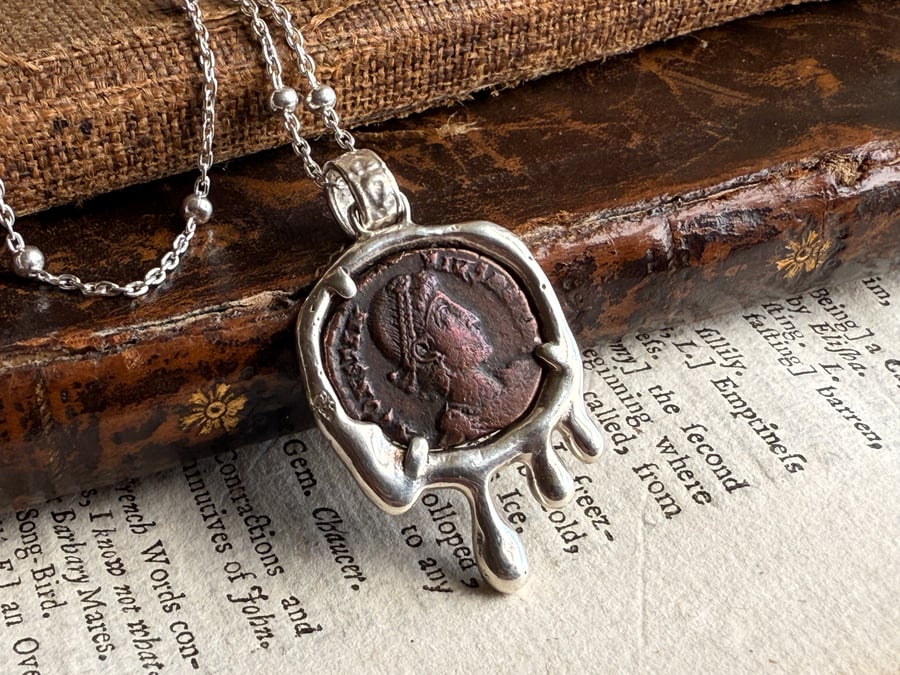 Roman Coin Silver 'Drip' Pendant