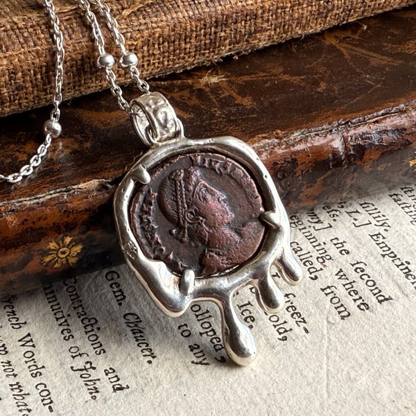 Roman Coin Silver 'Drip' Pendant