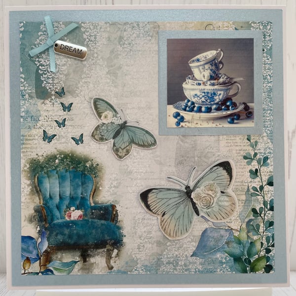 Shades of Blue Card Collection - Armchair & Afternoon Tea  C - 21