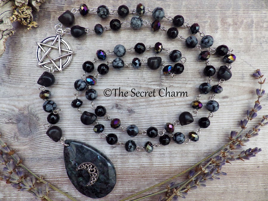 Moon Goddess Cerridwen Gemstone Rosary Necklace