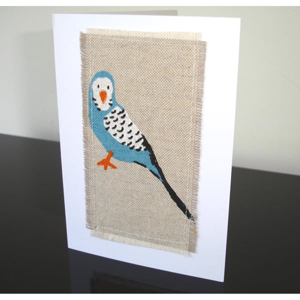 Budgie Cards x 3 Greeting Card Blue Budgerigar Pack of Notelets Fabric Sewn