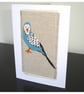 Budgie Cards x 3 Greeting Card Blue Budgerigar Pack of Notelets Fabric Sewn - Image 1