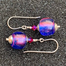 Sterling silver, dichroic glass & Swarovski crystal earrings with FREE UK P&P