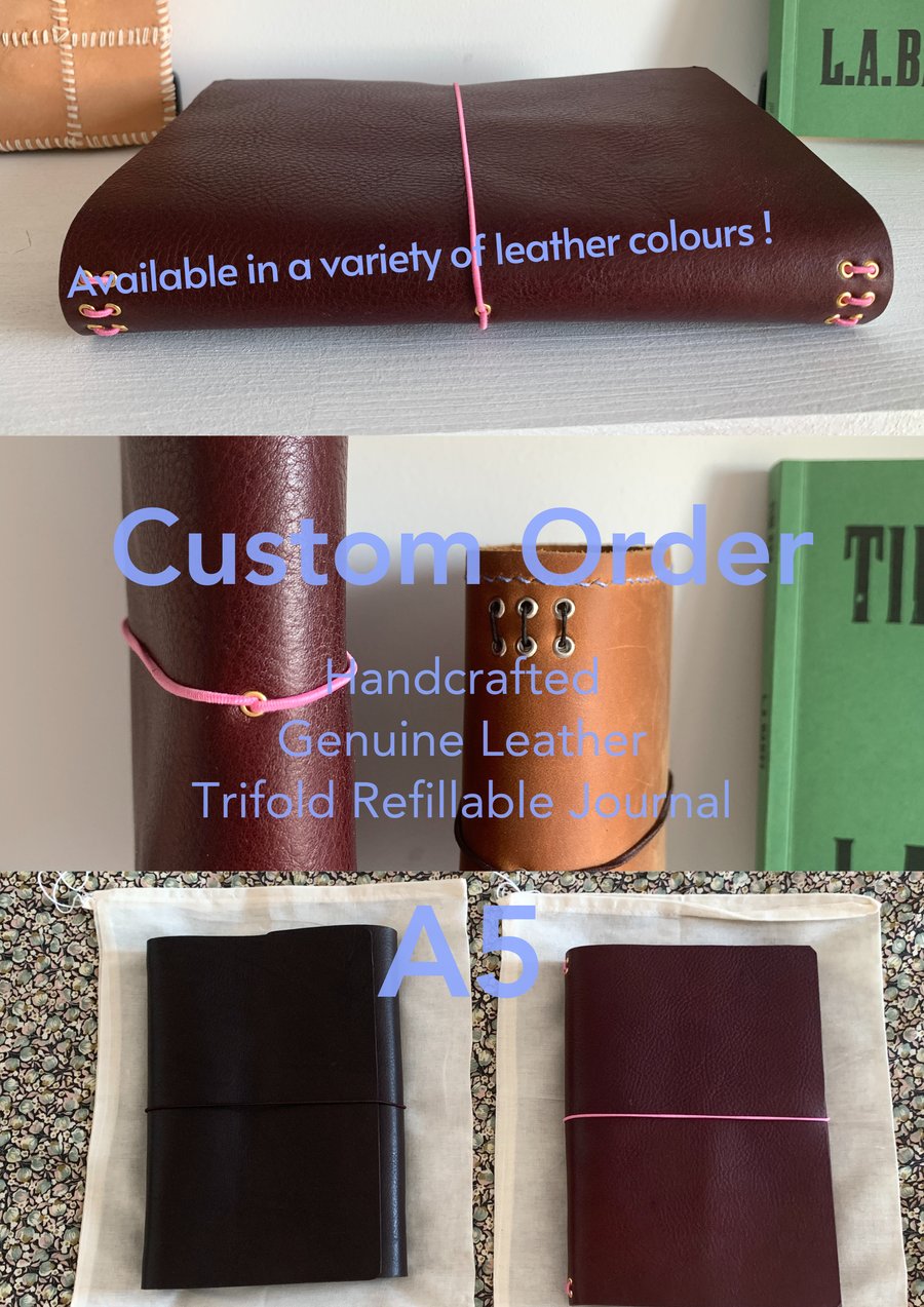 Custom Made-To-Order Refillable Genuine Leather A5 Journals 