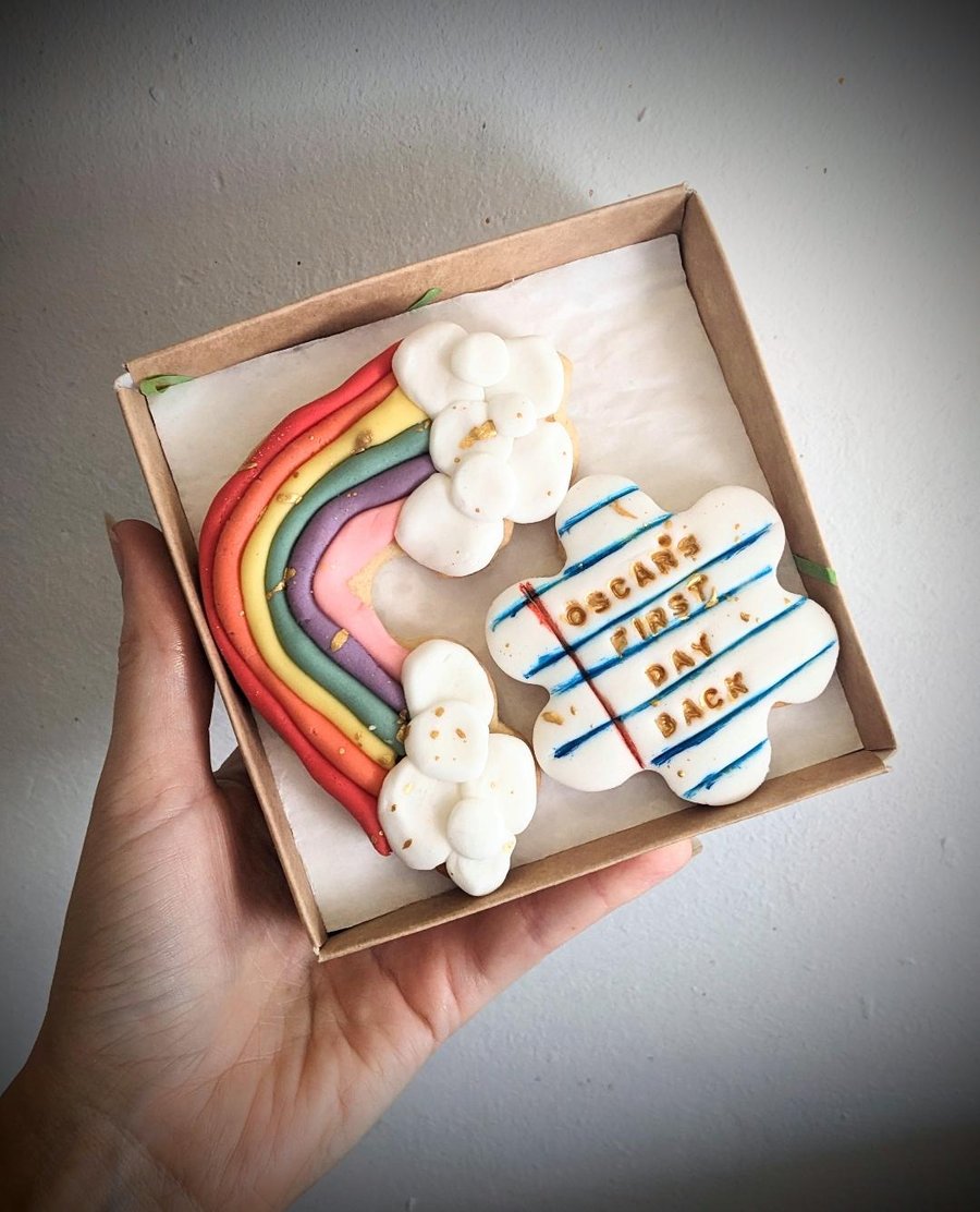 Personalised First Day at School Biscuit Gift, Hand Iced Rainbow Cookie Set 