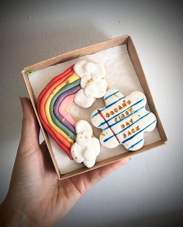 Personalised First Day at School Biscuit Gift, Hand Iced Rainbow Cookie Set 