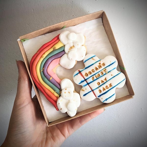 Personalised First Day at School Biscuit Gift, Hand Iced Rainbow Cookie Set 