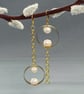 Gold Asymmetrical Cultured Pearl Dangle Earrings - Image 1
