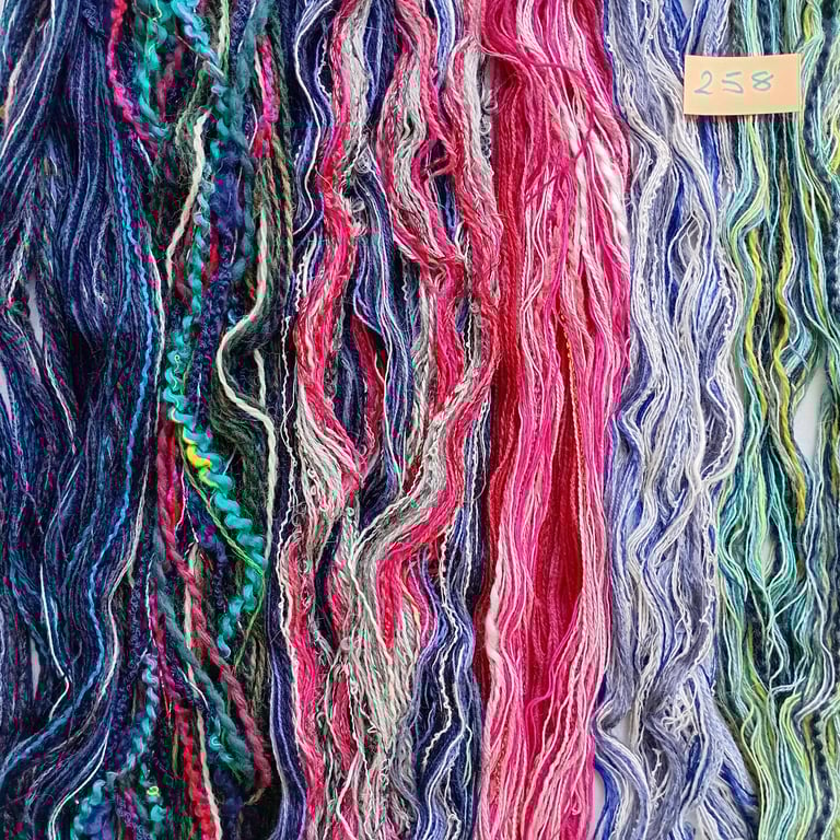 Textured yarns, creative threads, mixed media fibres, weaving thrums