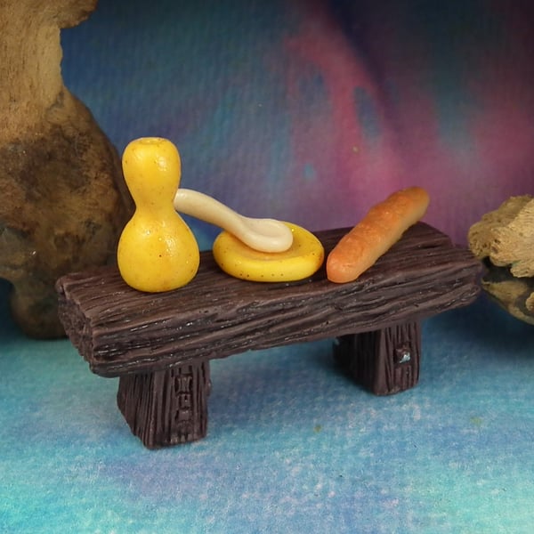 Sale Tiny Gnome breakfast table with cereal bowl and baguette fixed OOAK