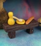 Tiny Gnome breakfast table with cereal bowl and baguette fixed OOAK
