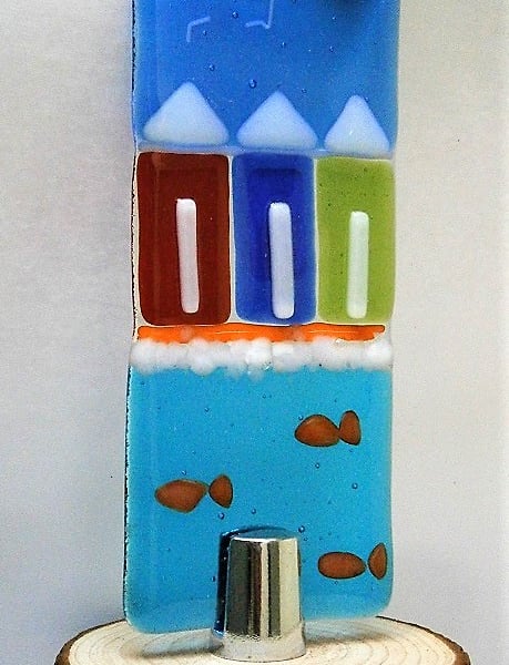 Handcrafted fused glass Beach Huts suncatcher Worry Poppet