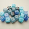 20 Blue Czech Glass Cube Beads