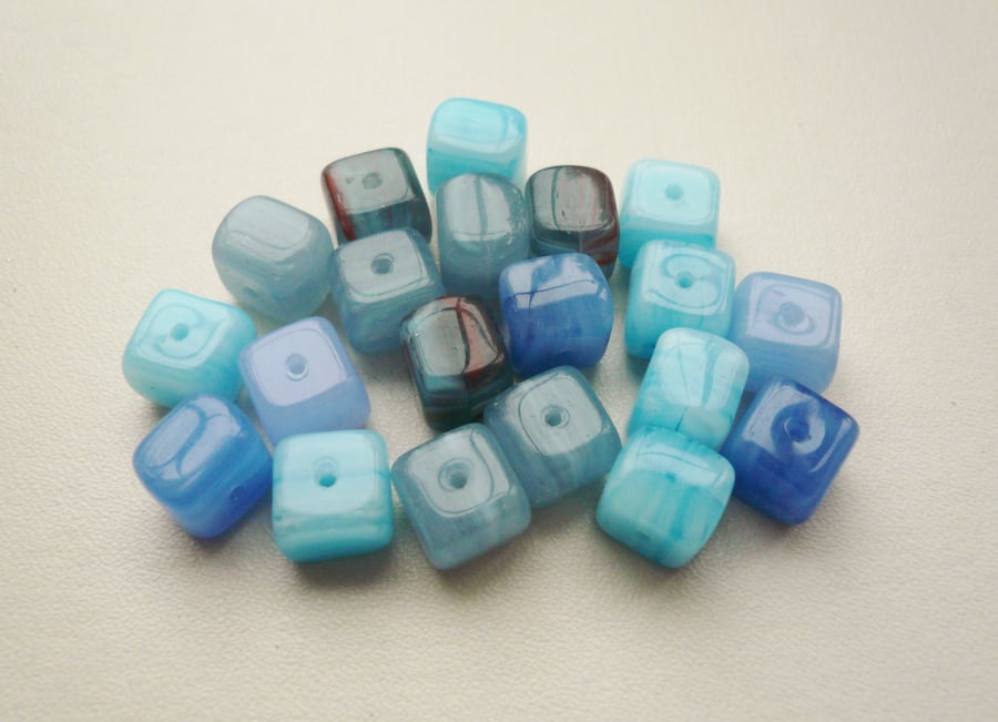 20 Blue Czech Glass Cube Beads