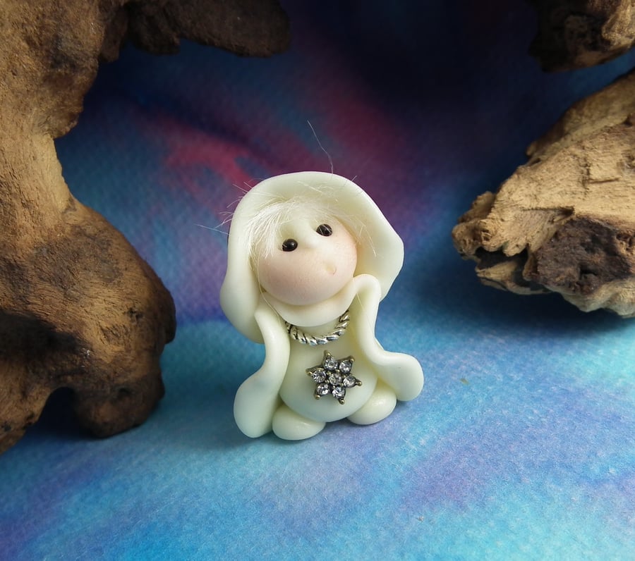 Ghost Gnome 'Winnie' with jewels glow-in-the-dark OOAK Sculpt by Ann Galvin