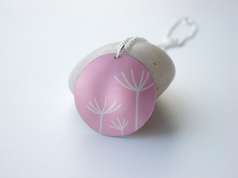 SALE Dandelion seed pendant necklace in pink and silver - SALE