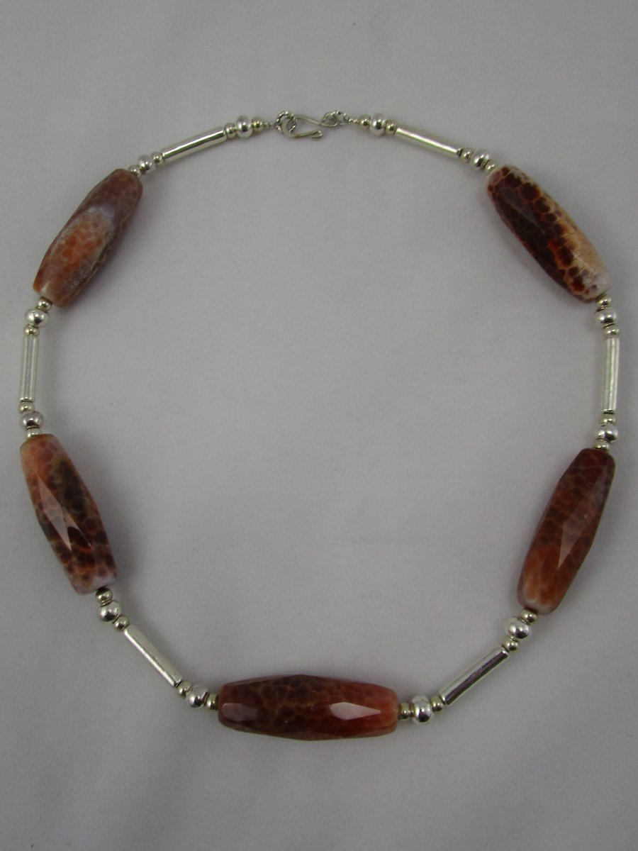 Carnelian Necklace with Fine Silver Tubes