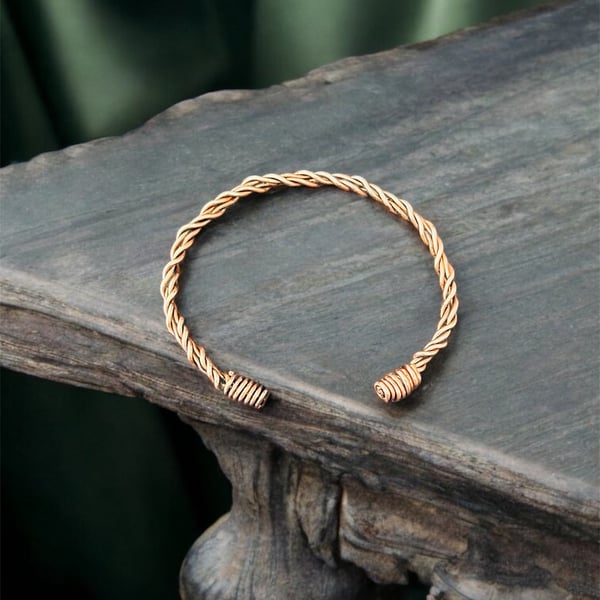 Oxidised Copper Twist Bangle, Unisex, Large, Adjustable 