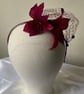 Jo - Claret Feather Flower Fascinator Headband with Merrywidow Veiling  - Image 6