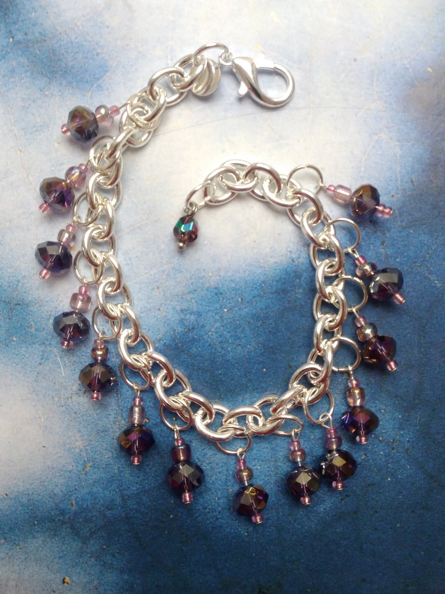Lovely Silver Bracelet with Glass Crystal Beads