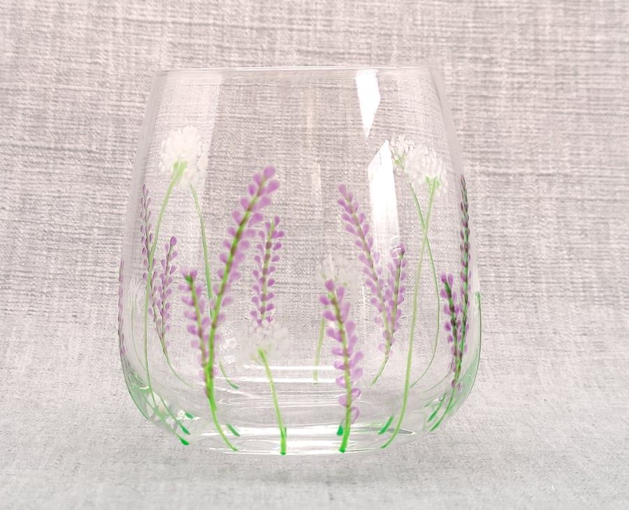 Hand-painted 'Lavender ' Stemless Wine Glass
