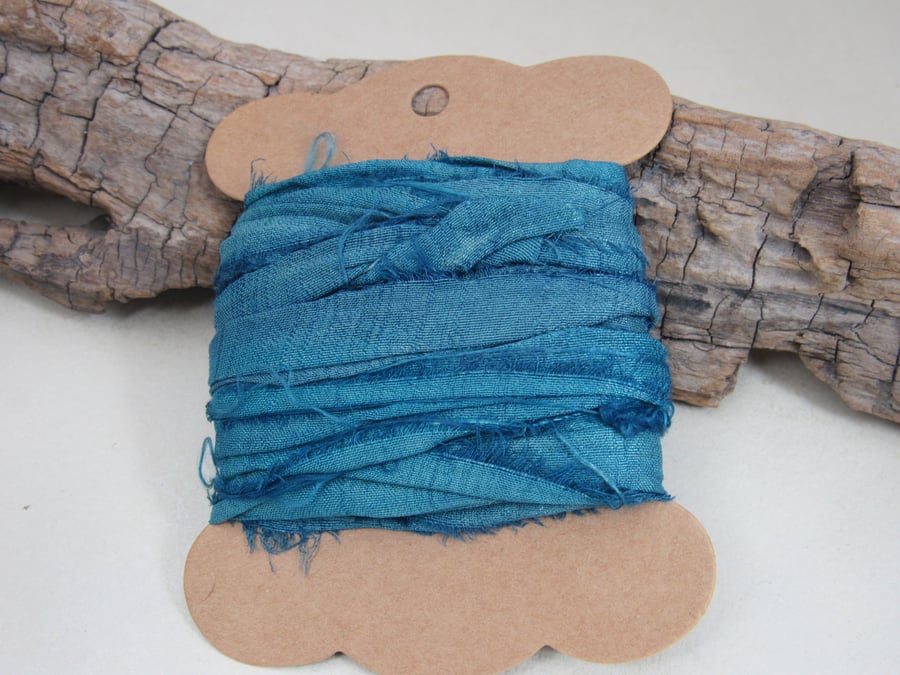 4m Indigo Blue Hand Dyed Natural Dye Sari Silk Ribbon