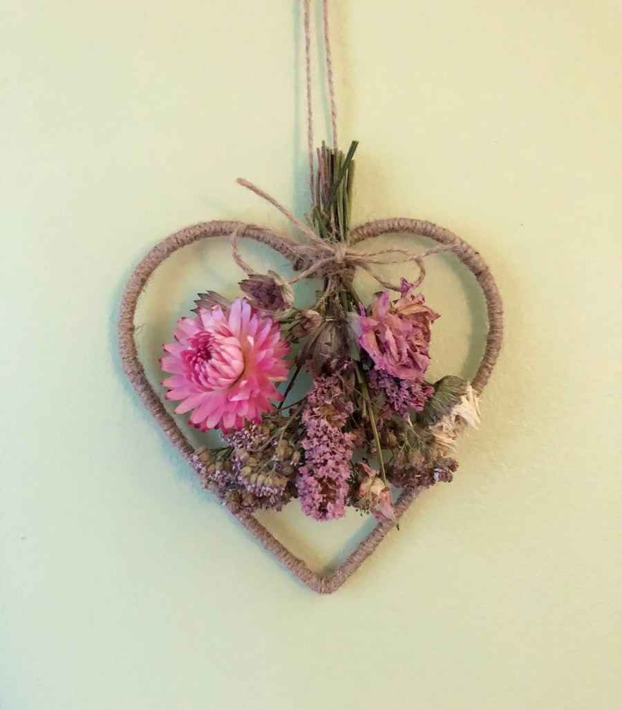 Dried Flower Heart Decoration. 12x12cm. Valentine or Mothers Day Gift.