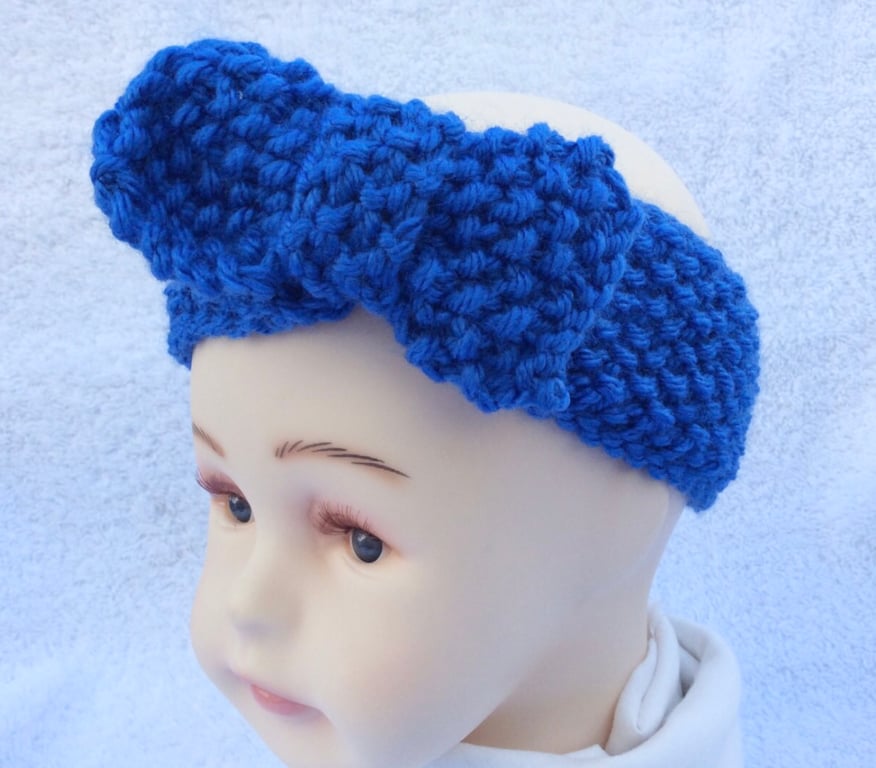 Baby headband blue hand knit 0-6 month 