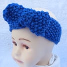 Hand knitted blue baby headband 
