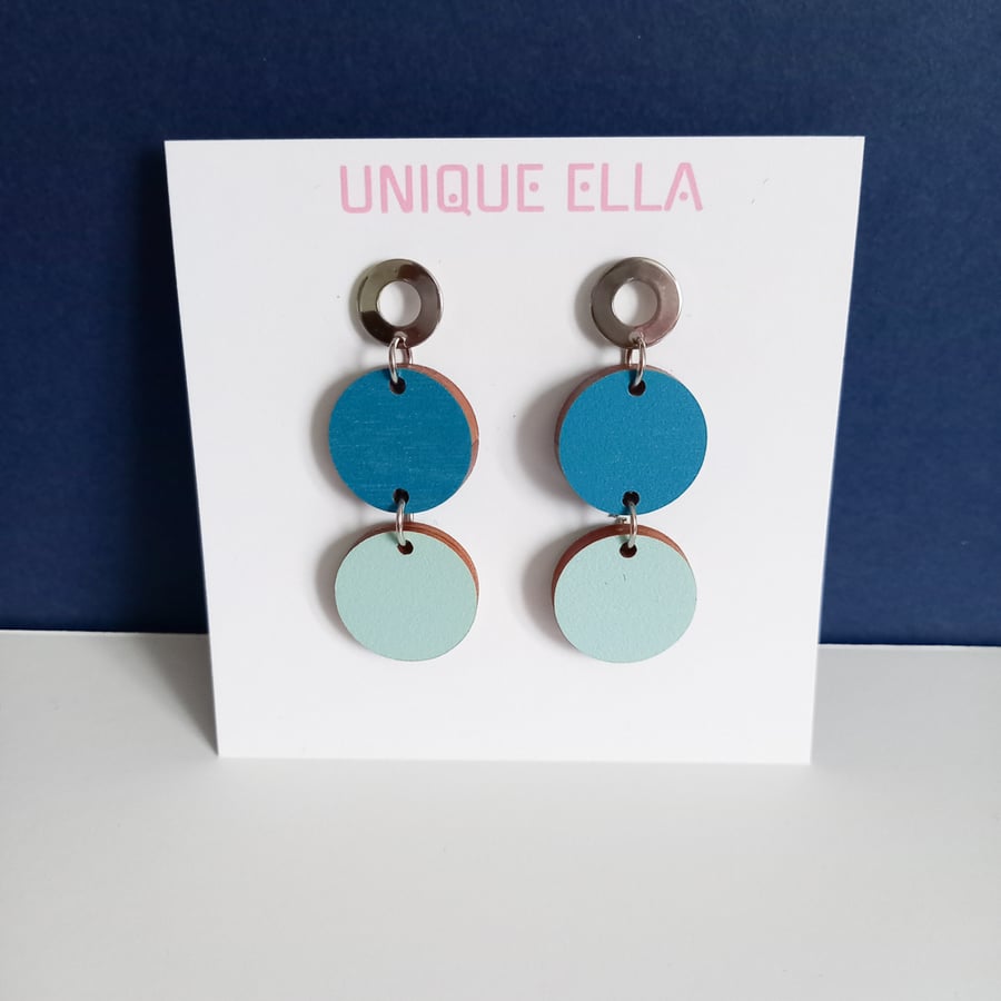 SECONDS SUNDAY Wooden Dangle Earrings Teal