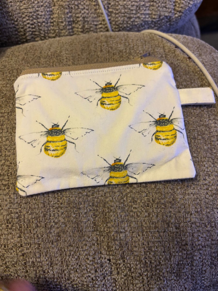 Handmade bumble bee coin purse, fully lined with zip