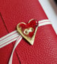 Red Leather Art Nouveau Journal with Ceramic Button, valentine gift, A6 - Image 3