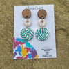 Botanical Ferns Wood and White Drop Earrings