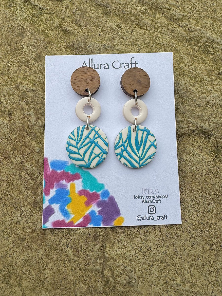 Botanical Ferns Wood and White Drop Earrings
