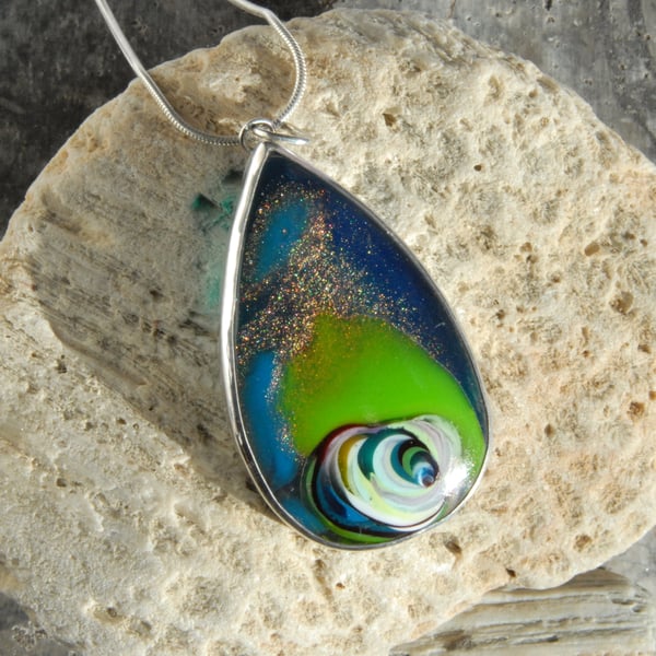 Cornish surfite pendant (blues with sparkles)