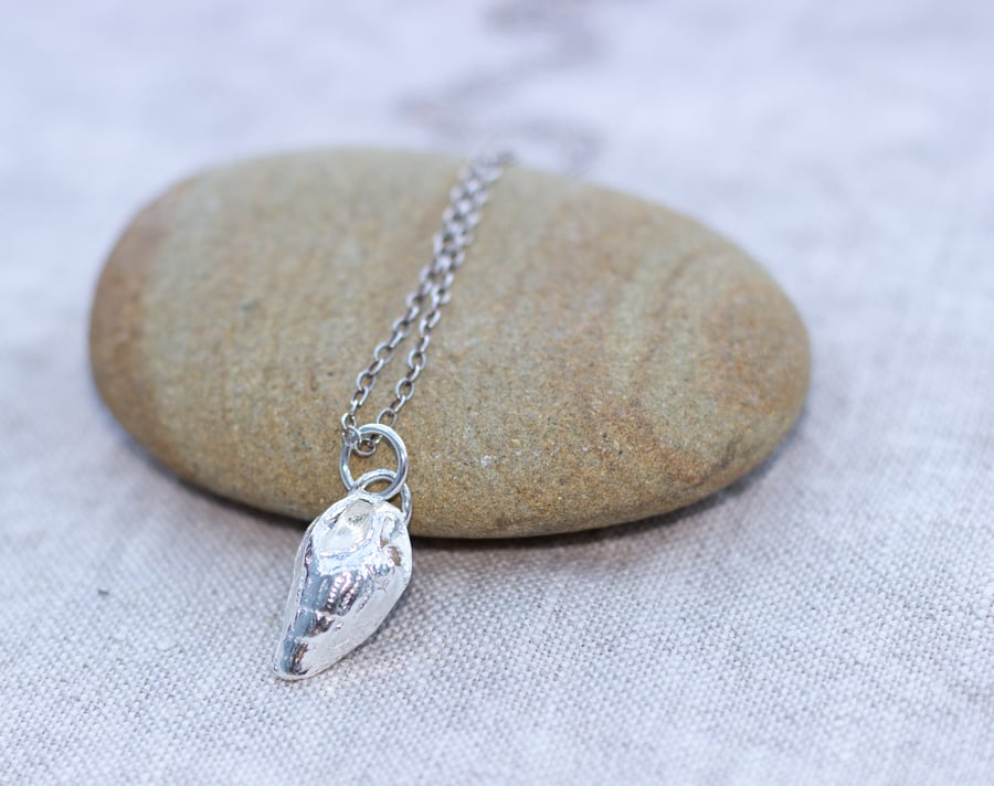Recycled silver shell pendant, sea shell pendant, shell necklace, gift for her