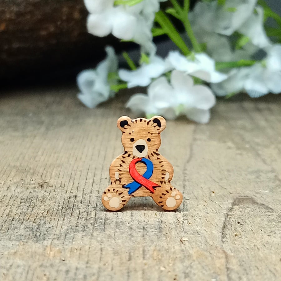 Congenital Heart Defect Awareness Bear Pin, Handmade Tiny Teddy CHD Support Gift
