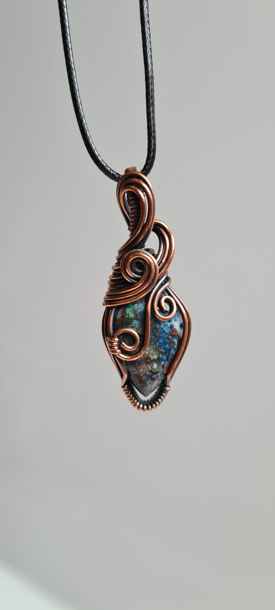 Handmade Natural Azurite Crystal & Copper Necklace Pendant Gift Boxed Jewellery