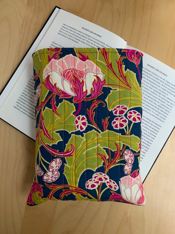 Bright Floral Print Quilted Fabric Book Sleeve - Hardback Size