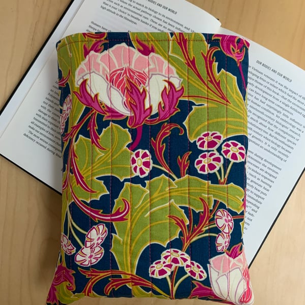 Bright Floral Print Quilted Fabric Book Sleeve - Hardback Size