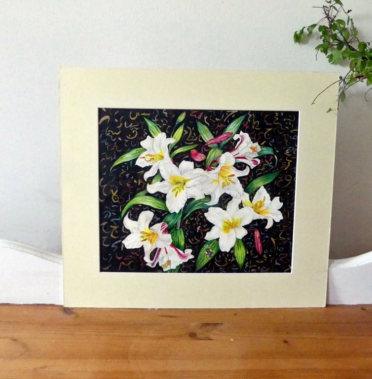 White Lilly  Botanical Watercolour Original Painting