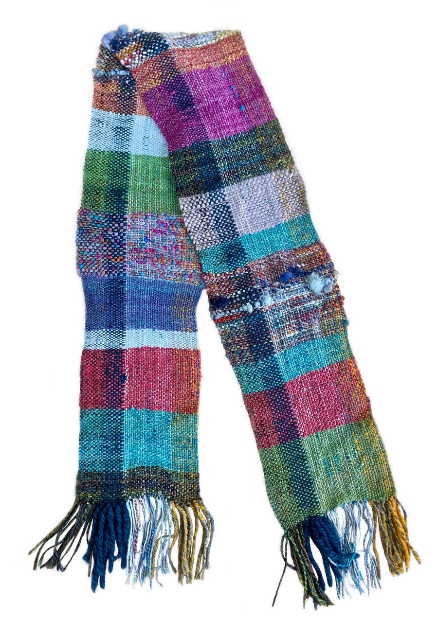 Scarf. Hand spun and woven. OOAK. Art yarn scarf. 