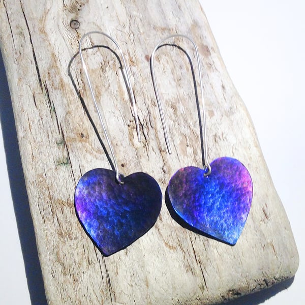  Handmade Coloured Titanium Heart Earrings - UK Free Post